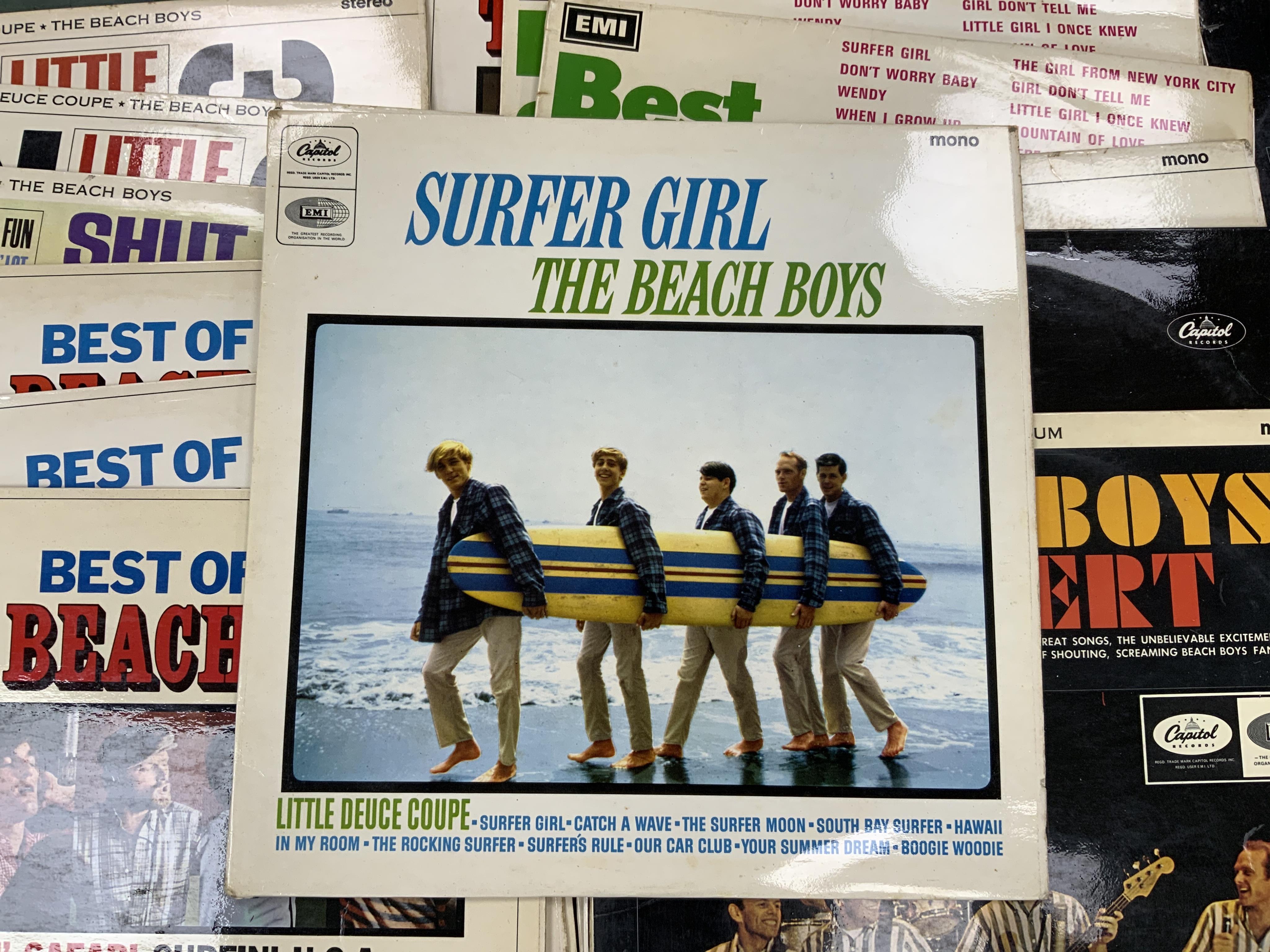 Nineteen The Beach Boys LP record albums including; Surfer Girl, Little Deuce Coupe, Shut Down Vol.2, Best of the Beach Boys, Concert, Summer Days, Friends, Bug-In, etc. including multiple copies of some albums/compilati